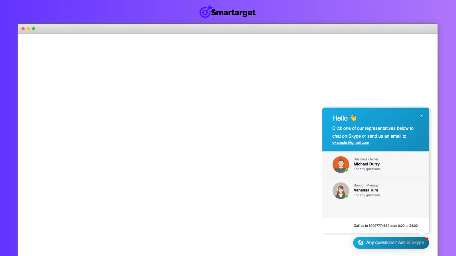 Skype - Contact Us for Samcart